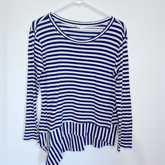 CAbi Striped Blue and White Asymmetrical Top - Picture 1 of 4